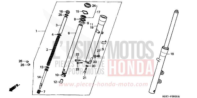 FOURCHETTE AVANT de Shadow PEARL CORAL REEF BLUE (B140A) de 1995