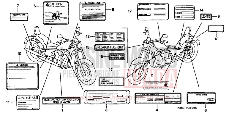 ETIQUETTE DE PRECAUTIONS de Shadow NOIR (NH1K) de 1996