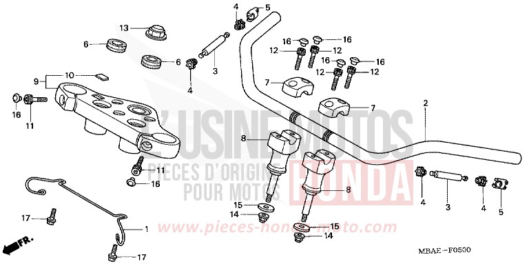 TUYAU DE GUIDON/PONT SUPERIEUR de Shadow NOIR (NH1) de 2000
