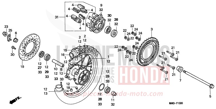 ROUE ARRIERE de Dominator MAGNA RED (R201E) 1995