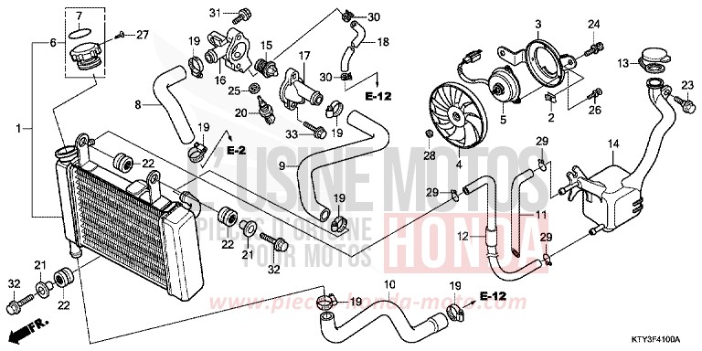 RADIATEUR de CBR125R NITRIC ORANGE (YR271) 2012