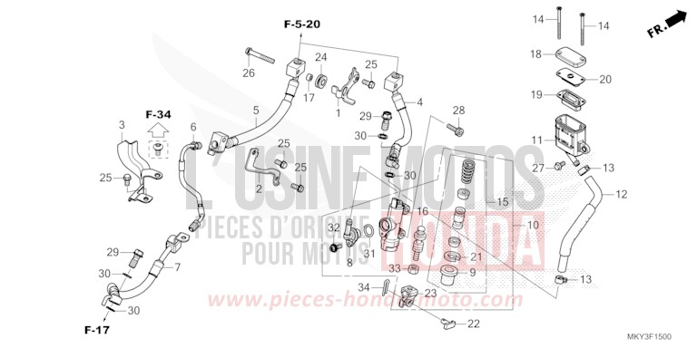 MAÎTRE-CYLINDRE DE FREIN ARRIÈRE de CB650R CANDY CHROMOSPHERE RED (R381) de 2022
