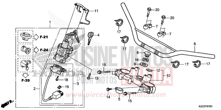 TUYAU DE GUIDON/PONT SUPERIEUR de CRF250L EXTREME RED (R292) 2013