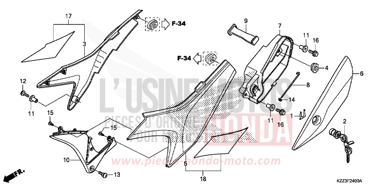 COUVERCLE LATERAL de CRF250L EXTREME RED (R292) 2013