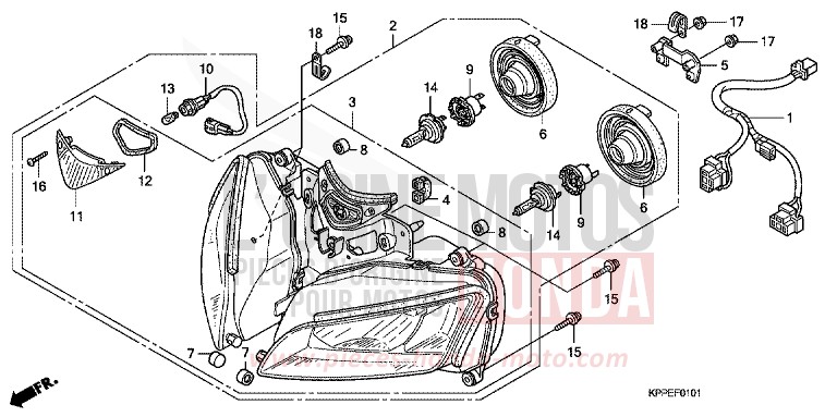 PROJECTEUR (CBR125RW7/RW9/RWA) de CBR125R CANDY TAHITIAN BLUE (PB215X) 2007