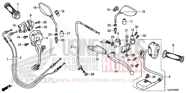 LEVIER DE GUIDON/COMMUTATEUR/CABLE/MIROIR de CRF250L EXTREME RED (R292) 2015