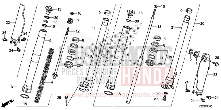FOURCHETTE AVANT de CRF250L EXTREME RED (R292) 2015