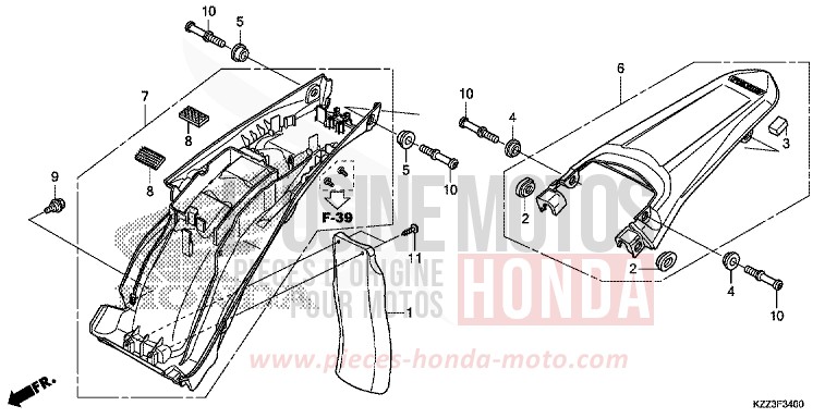 GARDE-BOUE ARRIERE de CRF250L EXTREME RED (R292) 2015