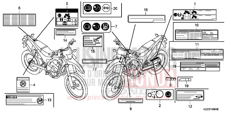 ETIQUETTE DE PRECAUTIONS de CRF250L EXTREME RED (R292) 2015