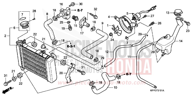 RADIATEUR (CBR125RW7/RW9/RWA) de CBR125R ROSS WHITE (NH196B) de 2007