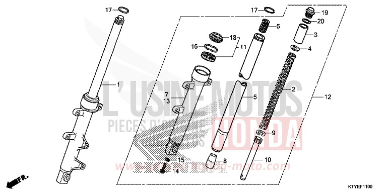 FOURCHETTE AVANT de CBR125R NITRIC ORANGE (YR271) 2015