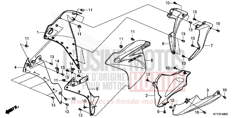 PANNEAU INFERIEUR de CBR125R ROSS WHITE (NH196) de 2013