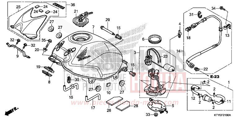 RESERVOIR A CARBURANT de CBR125R ROSS WHITE (NH196) de 2015