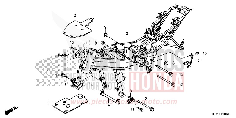 CARROSSERIE DE CHASSIS de CBR125R ROSS WHITE (NH196) de 2015
