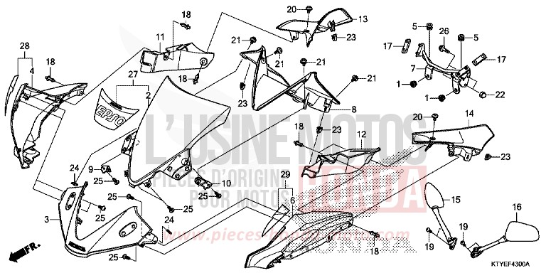 PANNEAU SUPERIEUR de CBR125R ROSS WHITE (NH196) de 2015