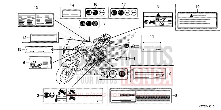 ETIQUETTE DE PRECAUTIONS (EXCEPT KO) de CBR125R ROSS WHITE (NH196) 2015