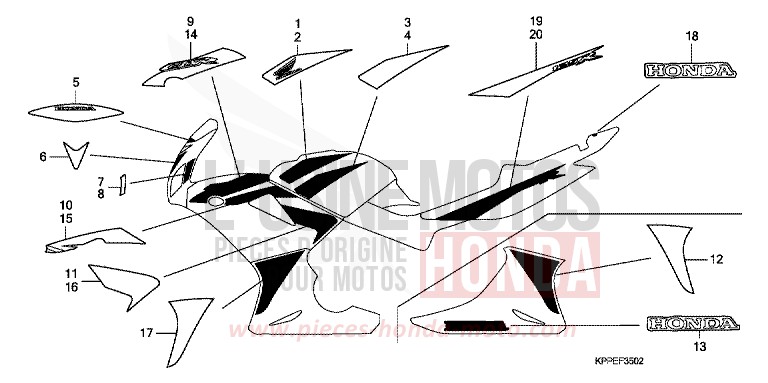 MARQUE/RAYURE (CBR125RW7/RW9/RWA) de CBR125R GRAPHITE BLACK (NHB01) de 2009