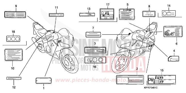 ETIQUETTE DE PRECAUTIONS (CBR125RW7/RW9/RWA) de CBR125R ROSS WHITE (NH196H) de 2010