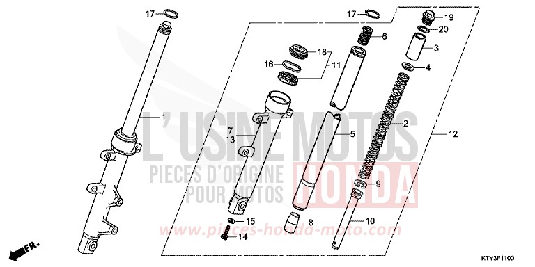 FOURCHETTE AVANT de CBR125R ASTEROID BLACK METALLIC (NHA35) 2011