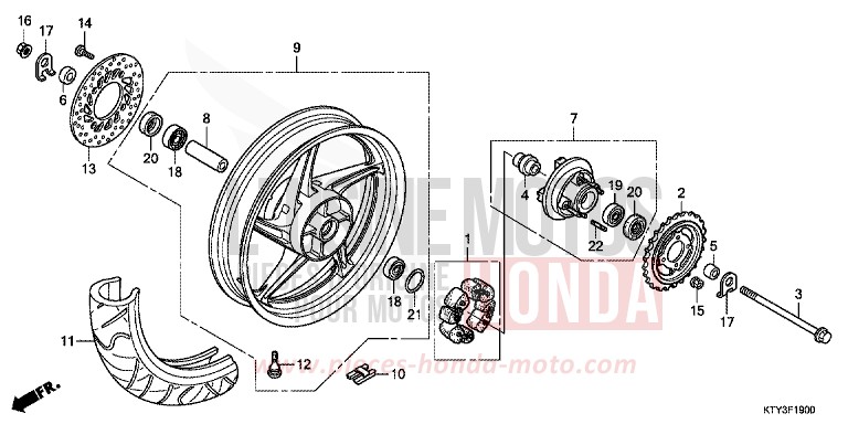 ROUE ARRIERE de CBR125R TERRA SILVER METALLIC (NH262) de 2011
