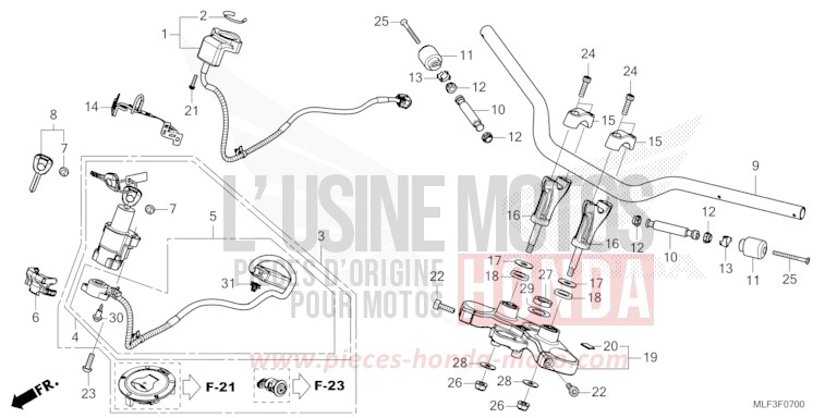 TUYAU DE GUIDON/PONT SUPERIEUR de NT1100 GRAPHITE BLACK (NHB01) de 2022