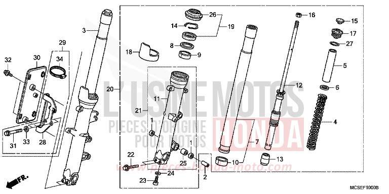 FOURCHETTE AVANT de ST1300 PEARL COSMIC BLACK (NHA64) de 2009