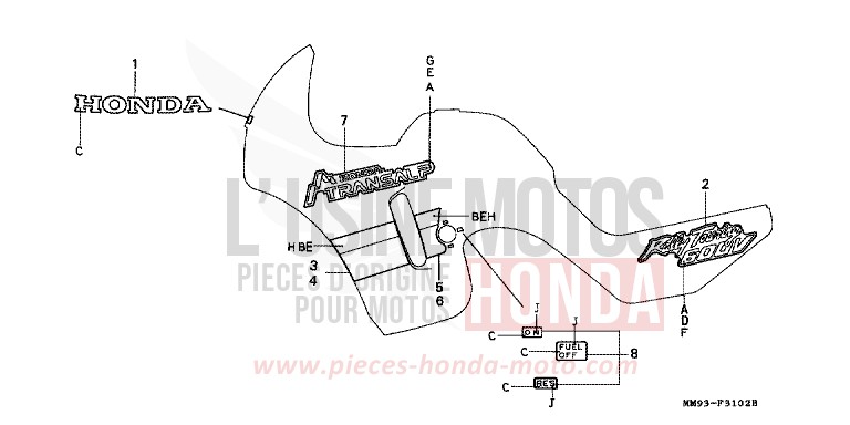 RAYURE/MARQUE (XL600VM/VN/VP) de Transalp PR131E (PR131E) de 1992