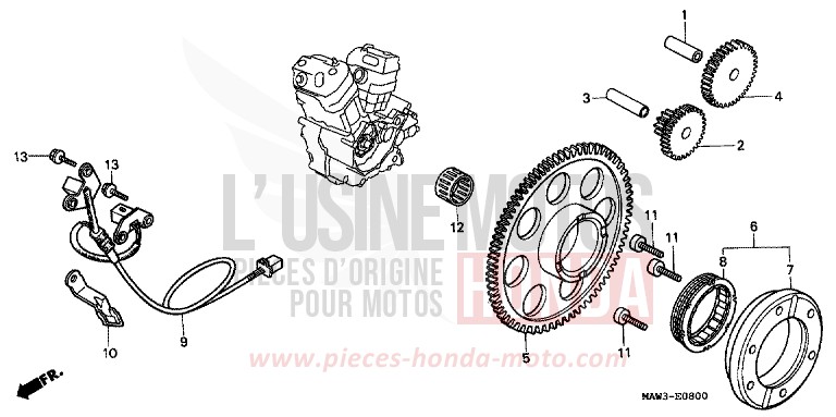 GENERATEUR D'IMPULSIONS/ EMBRAYAGE DE DEMARRAGE de Transalp CASSIS RED METALLIC (R217K) 1996