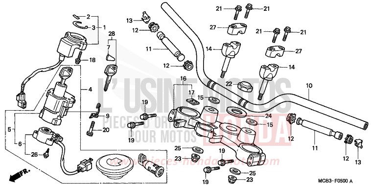 TUYAU DE GUIDON/PONT SUPERIEUR de Transalp MOODY BLUE METALLIC (PB296) de 2001