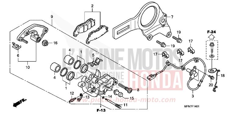 ETRIER DE FREIN ARRIERE (CB1000RA) de CB1000R PEARL COOL WHITE (NHA16) de 2009