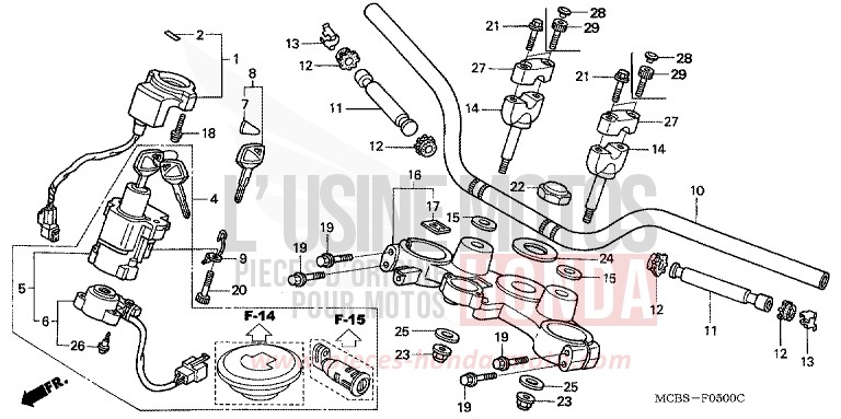 TUYAU DE GUIDON/PONT SUPERIEUR de Transalp PEARL BREEZY BLUE (PB341) de 2003
