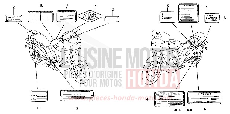 ETIQUETTE DE PRECAUTIONS de Transalp SHIELD SILVER METALLIC (NH480) de 2003