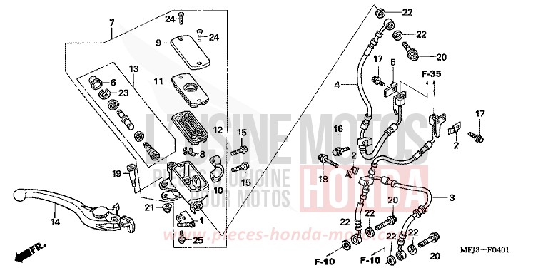 MAITRE-CYLINDRE FREIN AV. (CB1300A/SA) de CB1300S PEARL FADELESS WHITE (NH341K) de 2005