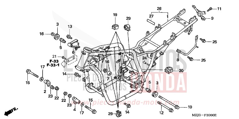 CARROSSERIE DE CHASSIS de CB1300S PEARL FADELESS WHITE (NH341K) de 2005