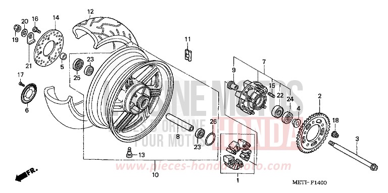 ROUE ARRIERE de CBF500 QUASAR SILVER METALLIC (NHA48) 2006