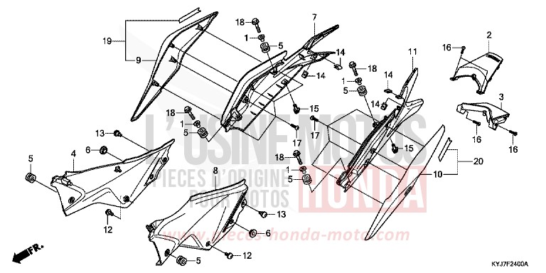 COUVERCLE LATERAL/CAPOT ARRIERE de CBR250R NOIR (NH1) 2013