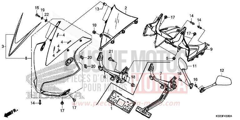 PANNEAU SUPERIEUR de CBR300RA ROSS WHITE (NH196) de 2015