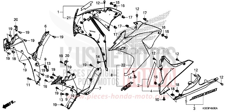 CARENAGE MILIEU/PANNEAU INFERIEUR de CBR300RA NOIR (NH1) de 2016