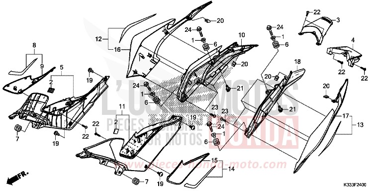 COUVERCLE LATERAL/CAPOT ARRIERE de CBR300R ROSS WHITE (NH196) 2016