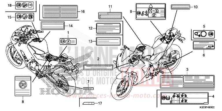 ETIQUETTE DE PRECAUTIONS de CBR300R ROSS WHITE (NH196) 2016
