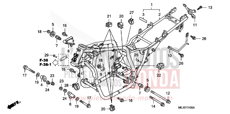 CARROSSERIE DE CHASSIS de CB1300S DARKNESS BLACK METALLIC (NH463F) de 2007