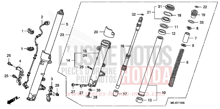 FOURCHETTE AVANT de CB1300S PEARL FADELESS WHITE (NH341KF) de 2007
