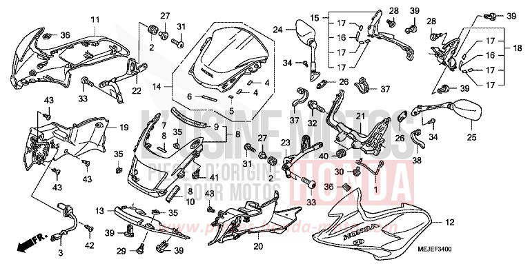 CARENAGE AV./CARENAGE LATERAL/PARE-BRISE de CB1300S PEARL FADELESS WHITE (NH341KF) de 2007