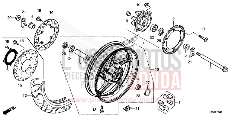ROUE ARRIERE de CBR300R MILLENNIUM RED (R263) 2016