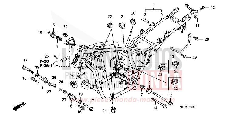 CARROSSERIE DE CHASSIS de CB1300S DARKNESS BLACK METALLIC (NH463BF) de 2008