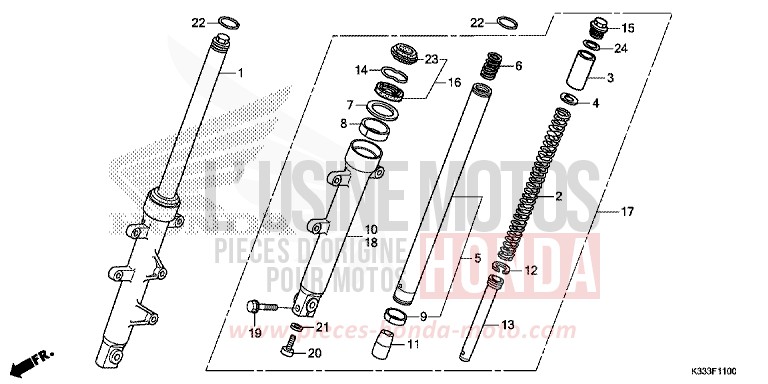 FOURCHETTE AVANT de CBR300R NITRIC ORANGE (YR271) de 2016