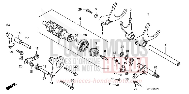 BARILLET DE SELECTION/GEARSHIFTFORK de CB1300S PEARL SUNBEAM WHITE (NHA66DF) de 2009