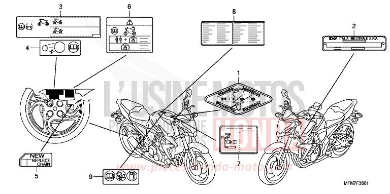 ETIQUETTE DE PRECAUTIONS (2) de CB1000R PEARL COOL WHITE (NHA16) de 2012