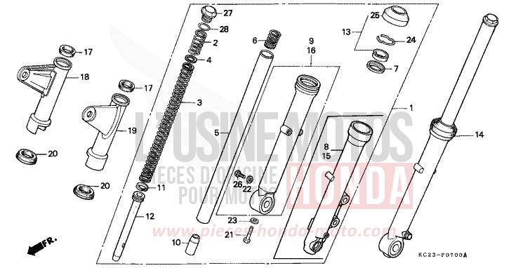 FOURCHETTE AVANT de CM125C CANDY MUSE RED-U (R104) 1982