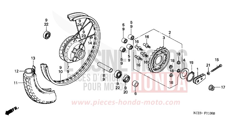 ROUE ARRIERE (E/ED/F/G/SD/SW) de CM125C PURE BLACK (NH237) 1982